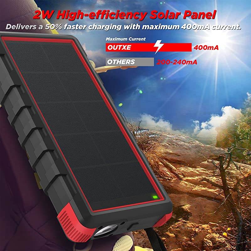 Quick Charge  24000mAh Rugged Solar Charger with Flashlight Dual Input Type C Micro USB SunPower Solar Panel Charger