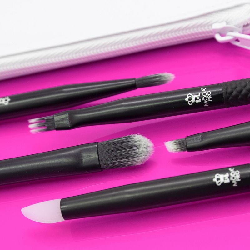 MODA Brush Pro 6pc Graphic Eye Black Makeup Brush Set with Zip Case, Includes - Concealer, Glam Topper, Wisp, and Angled Liner Brushes