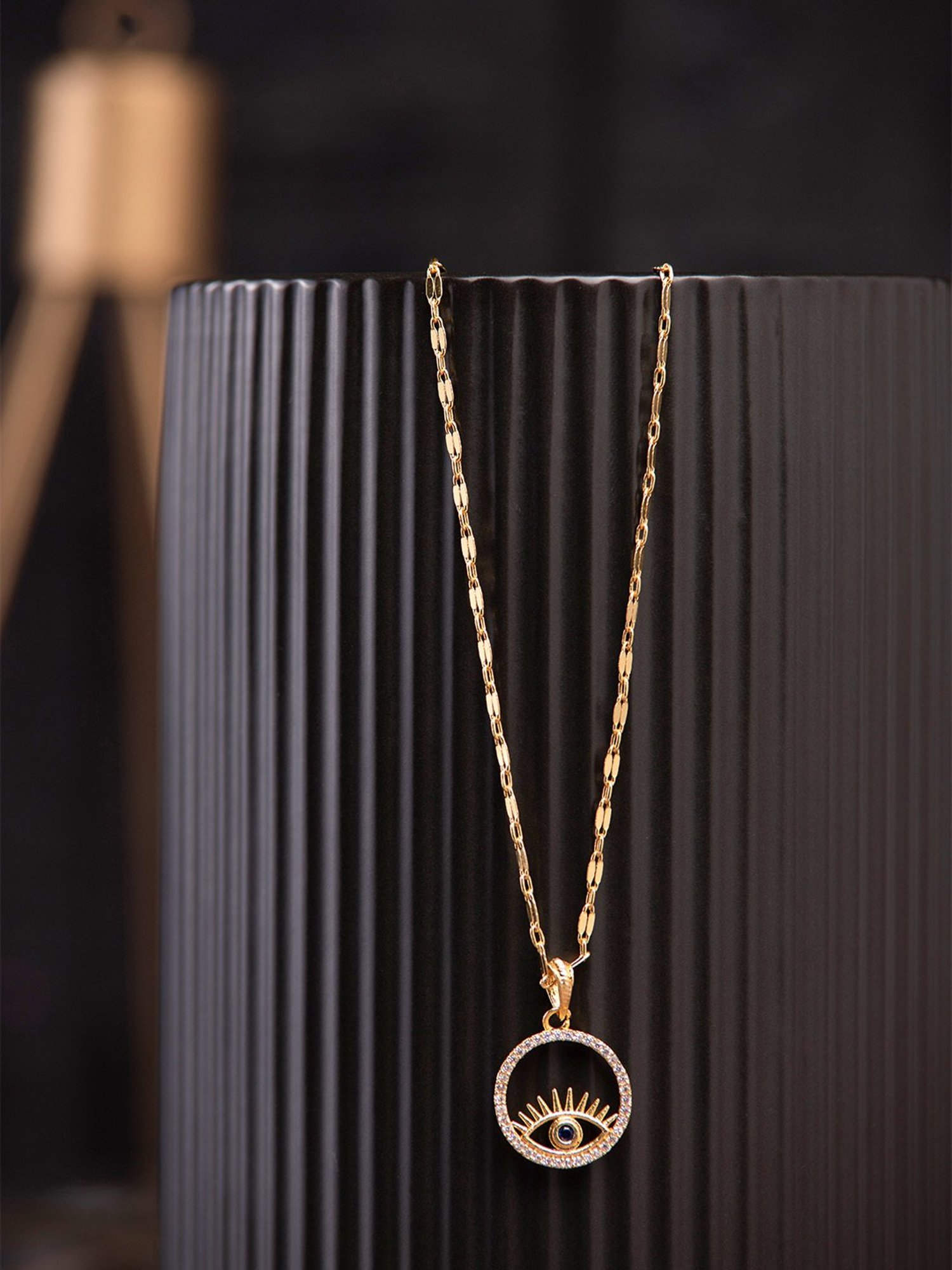 Prita by Priyaasi Gold-Plated Studded Circle Evil Eye Necklace