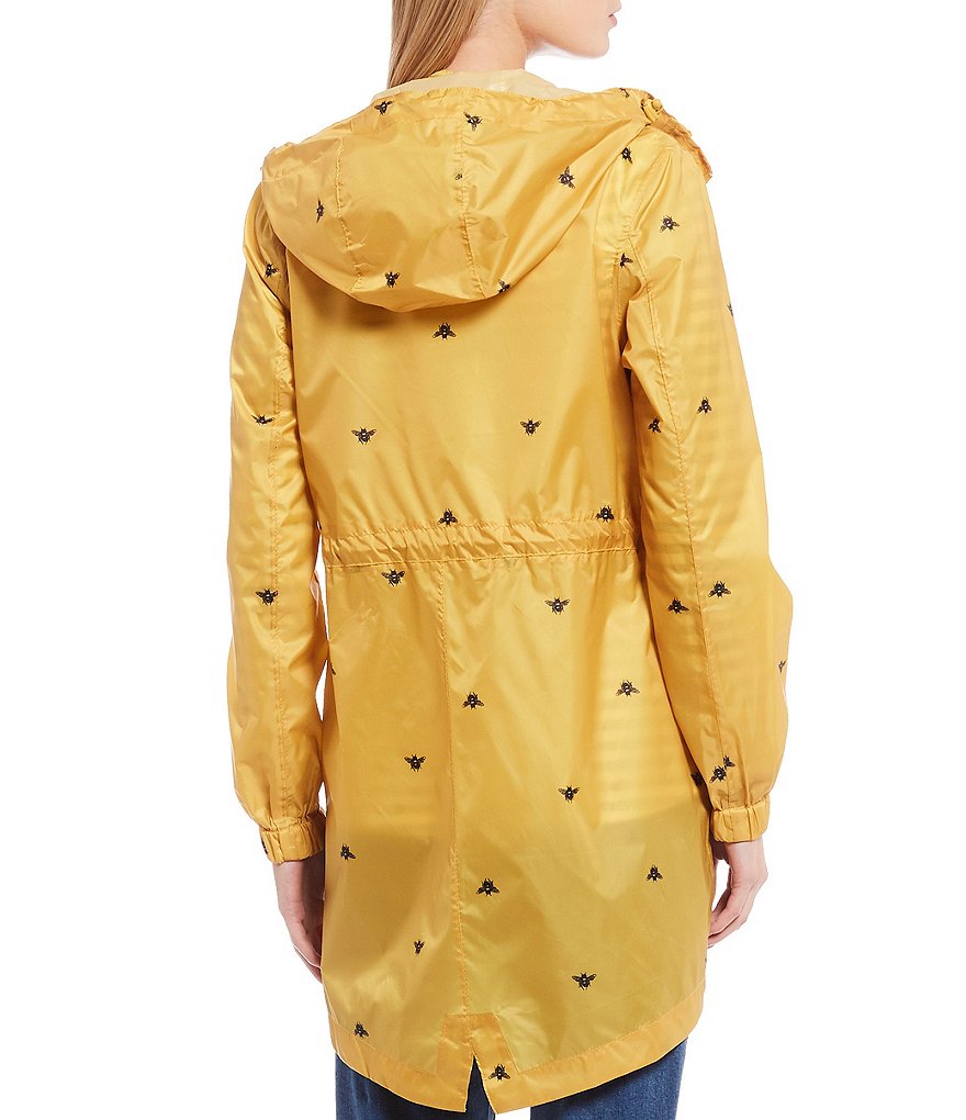 Joules Golightly Gold Bee Print Waterproof Packaway Hooded Rain Jacket