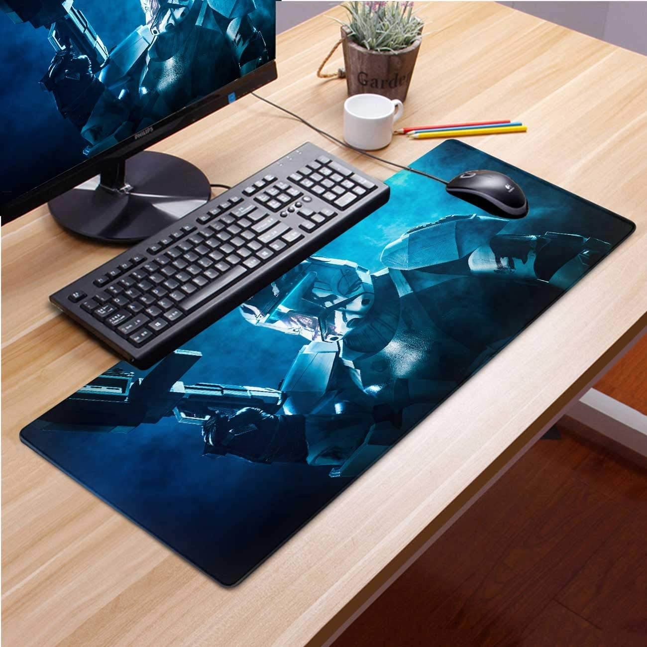 Extended Gaming Mouse Pad Star Wars Republic Commando,Mousepad With Anti-Slip Rubber Base & Stitched Edges,Smooth Surface Laptop Desk Pad,Computer Keyboard And Mice Combo Pads Mouse Mat 23.6X11.8 Inch