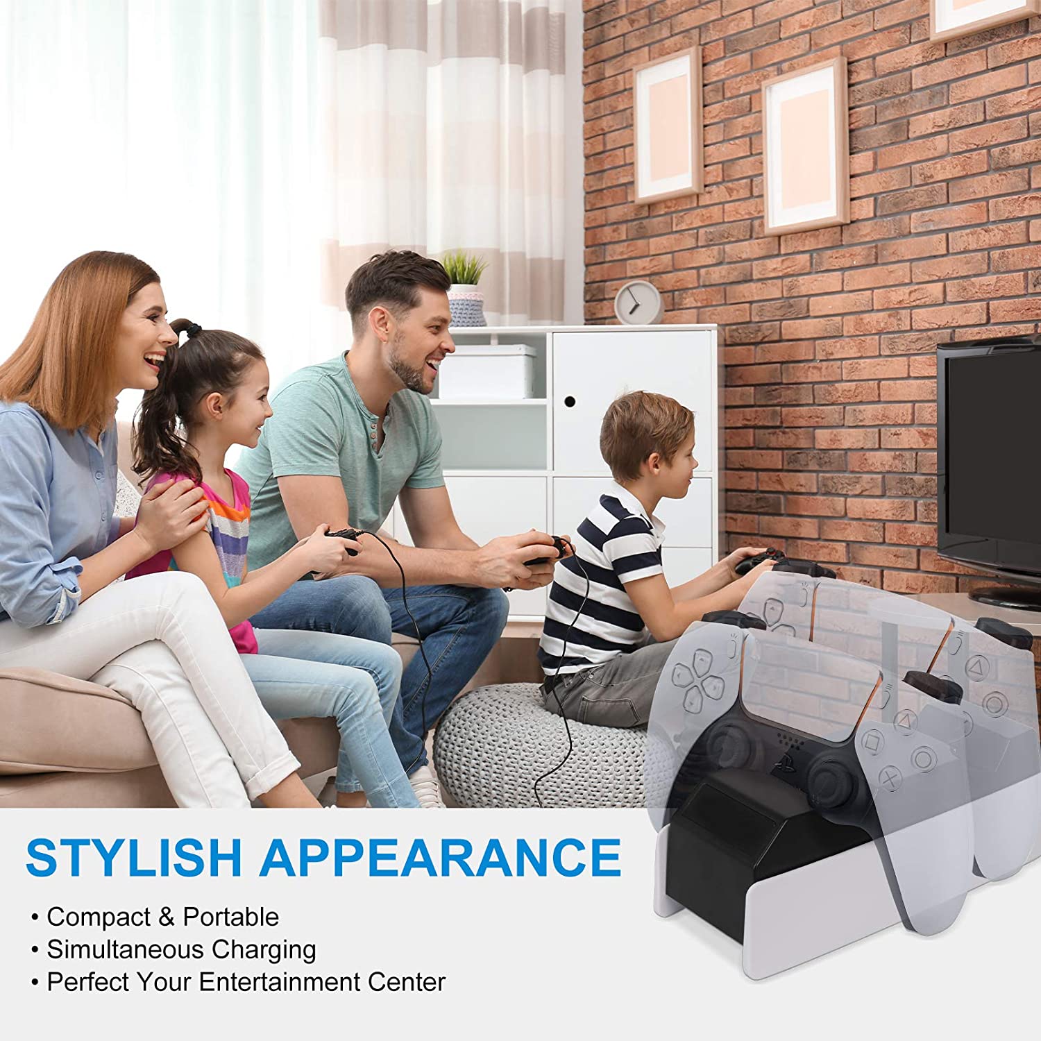 PS5 Controller Charger, Ackmioxy Dual USB Charging Station Compatible for Playstation 5 Dualsense Wireless Controllers, Slim Portable, IC Protection, Fast Charging