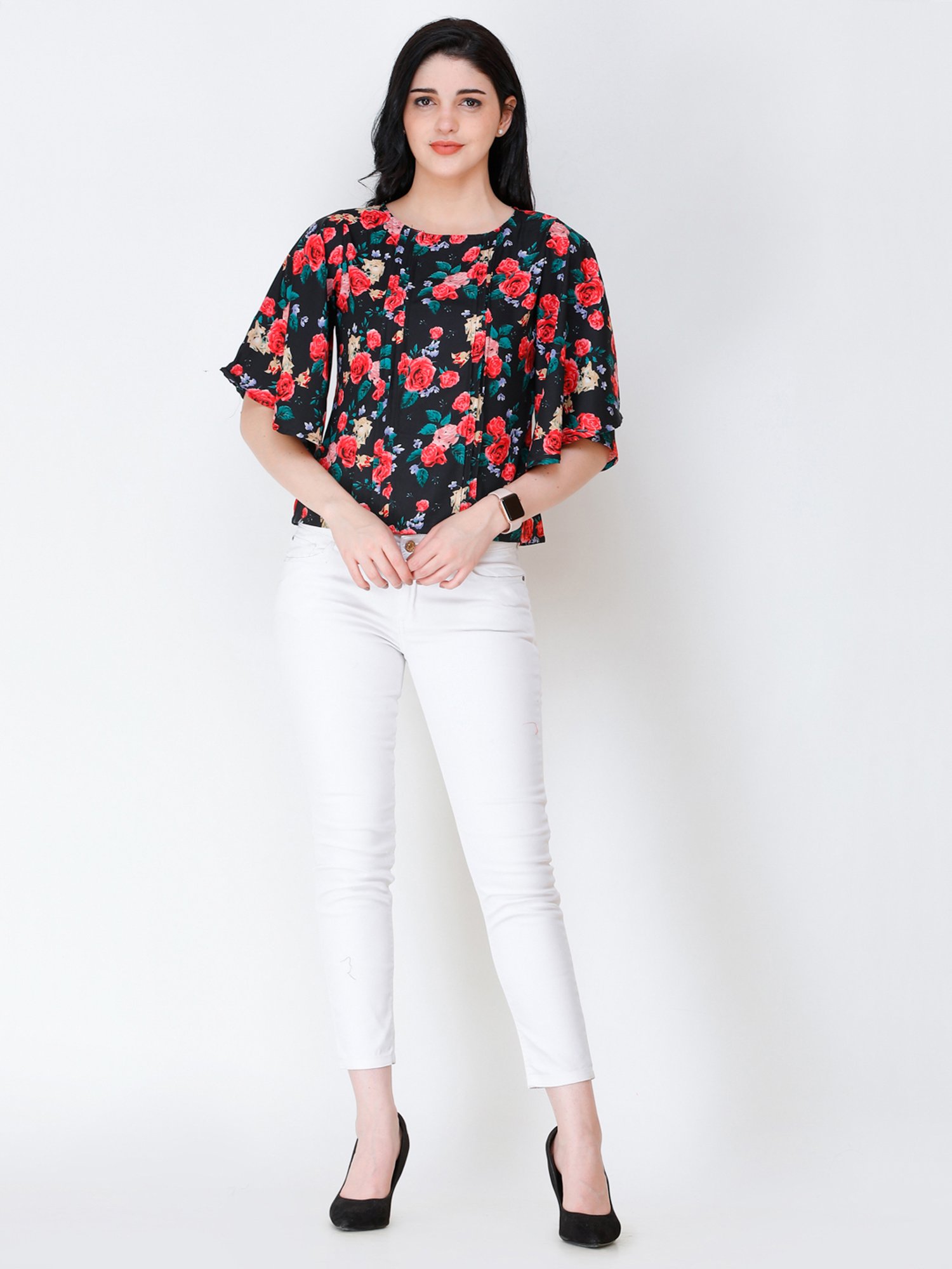 Scorpius Black & Pink Floral Print Top
