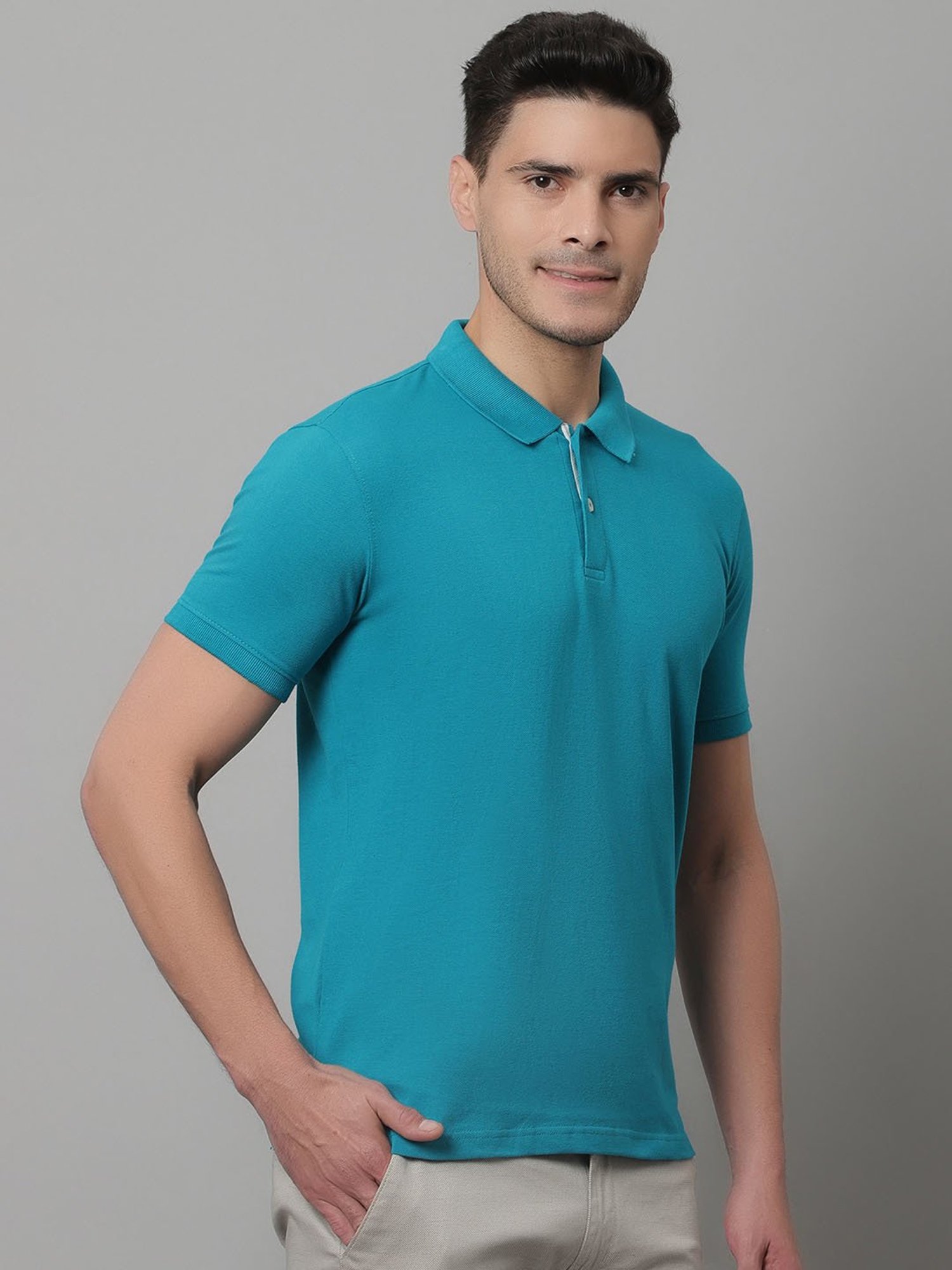 Cantabil Turquoise Regular Fit Polo T-Shirt