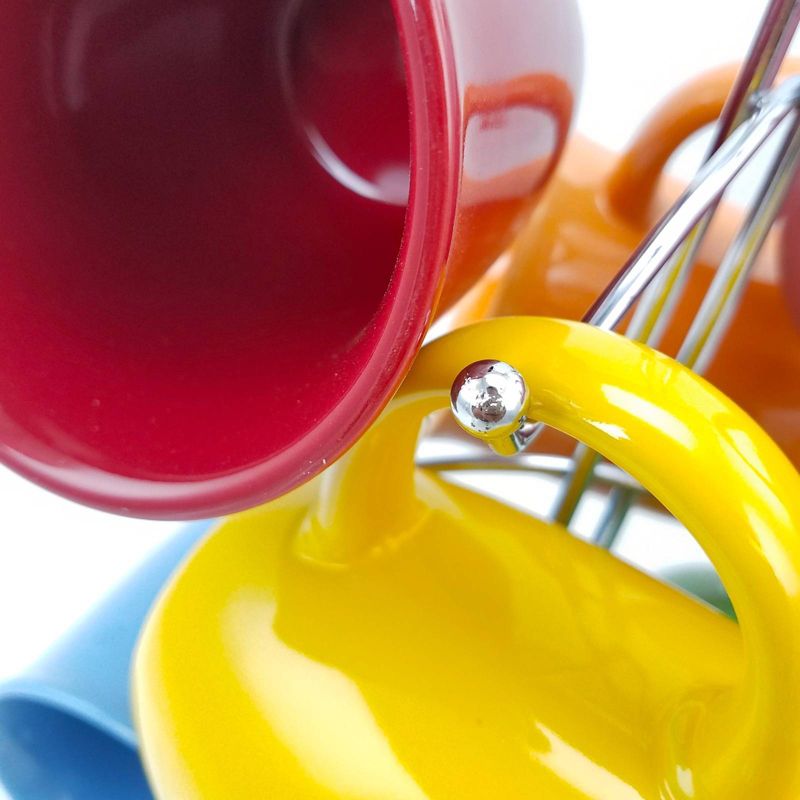 Gibson Home 7pc Stoneware Color Curve Assorted Mug Set with Metal Rack