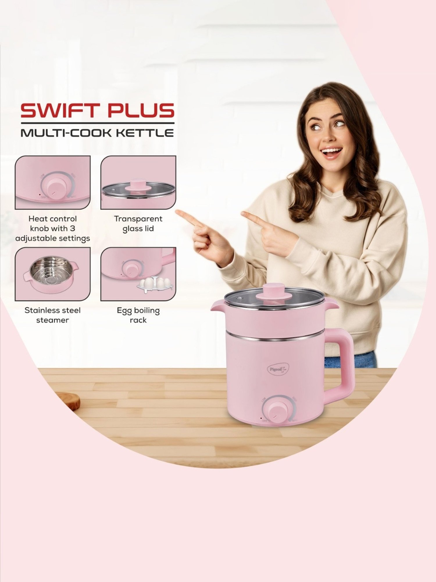 Pigeon by Stovekraft Swift Multi Cook Kettle 1.5L (Blue)