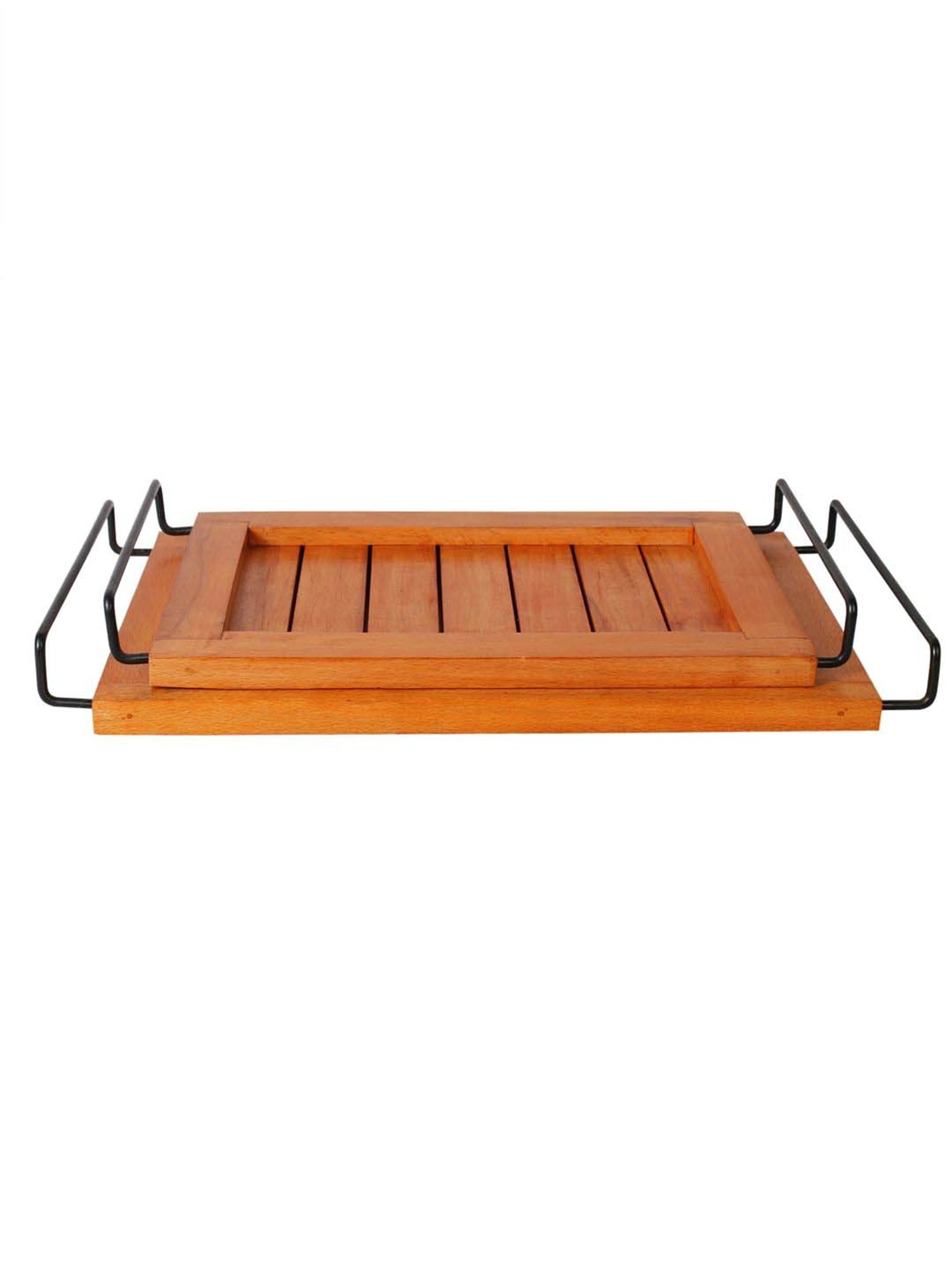 VarEesha Brown Wood Rectangular Tray - Set of 2