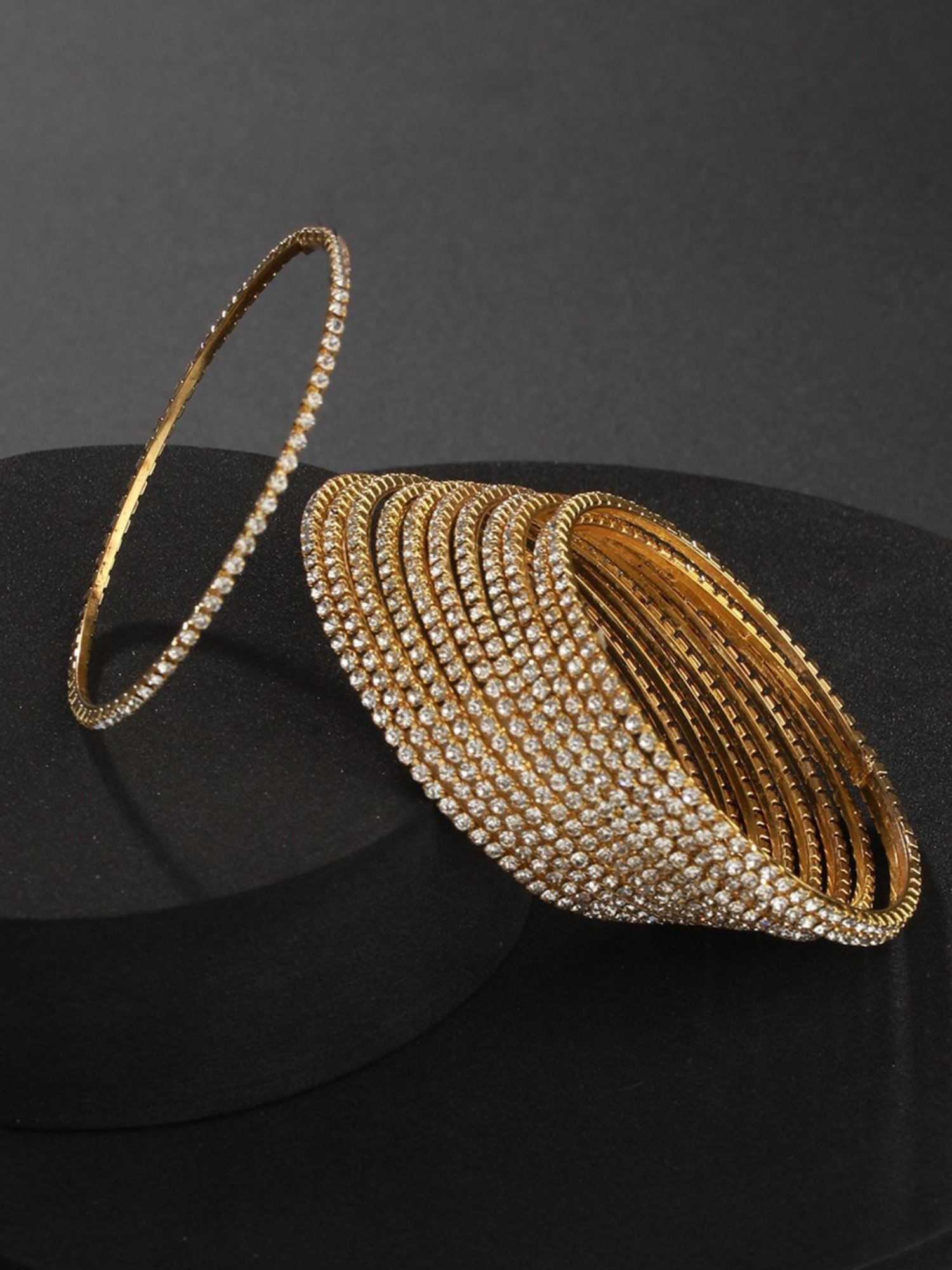 Aatmana Gold-Plated & CZ Studded Bangles for Women (Set of 12) - 2.8