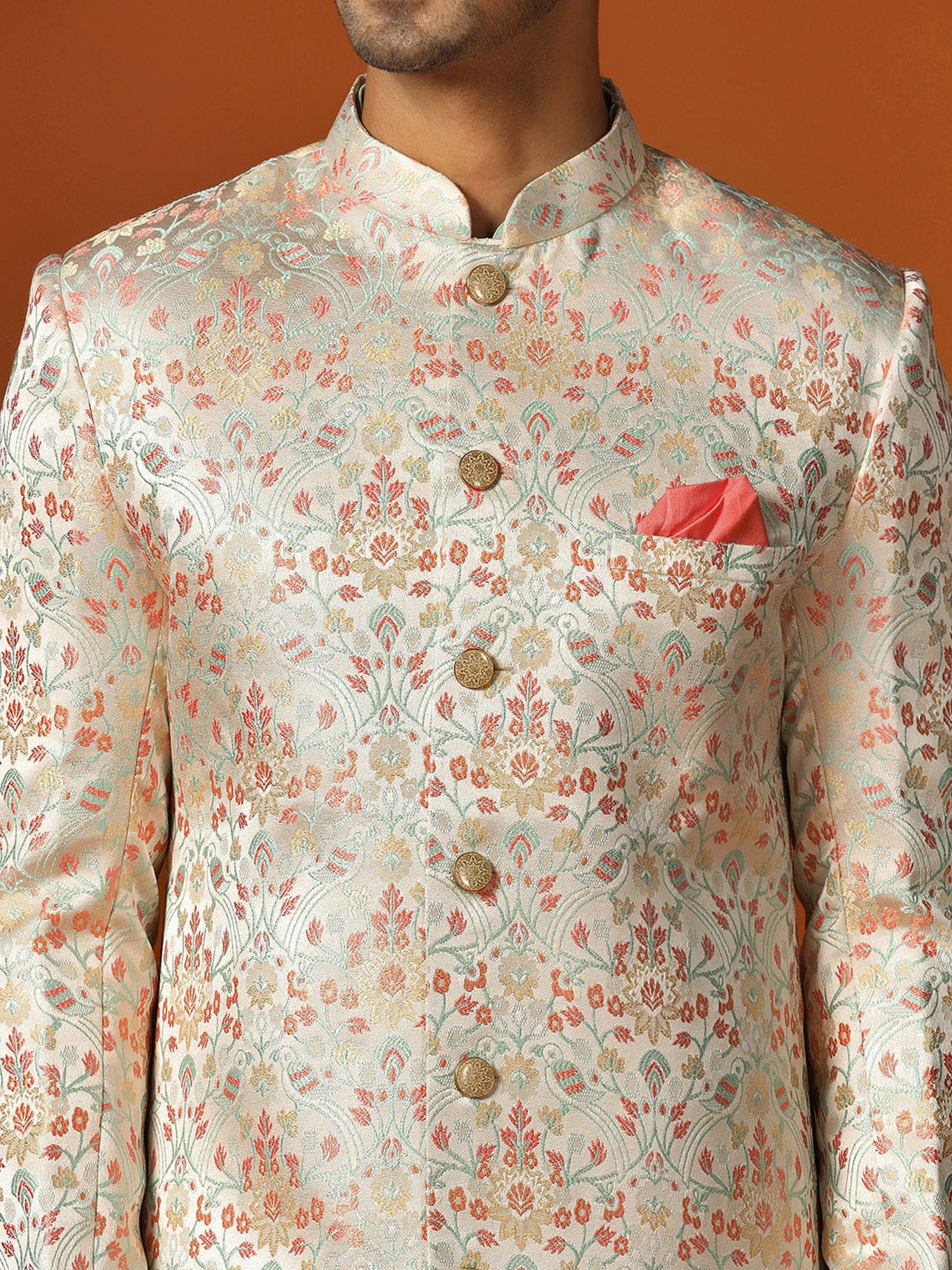 Benstoke Black & Maroon Regular Fit Sherwani Set