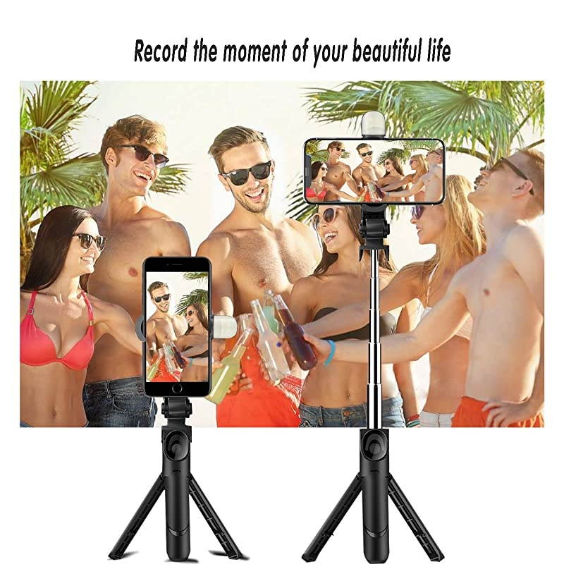 Selfie Stick with Light 3 in 1 Lightweight Extendable Selfy Sticks Tripod with Detachable Wireless Remote ShutterCompatible with iPhone 11 Xs max XR X Pro 8 7 6s PlusGalaxy S10 9 8 and More