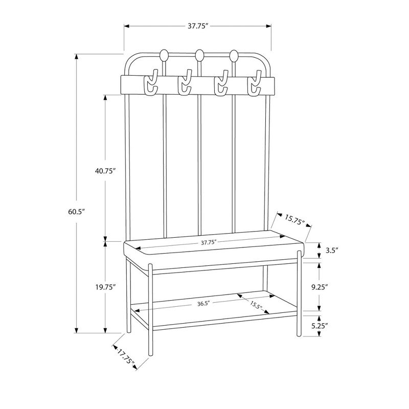 Metal Entry Bench with Coat Rack - Gray (60") - EveryRoom