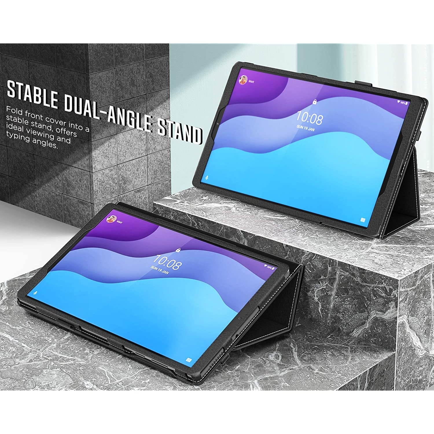 MoKo Case Compatible with Le-novo Tab M10 HD 2nd Gen (TB-X306X) / Smart Tab M10 HD 2nd Gen (TB-X306F) 10.1" Tablet - Slim Folding Stand PU Leahter Smart Cover Case with Auto Wake/Sleep, Black