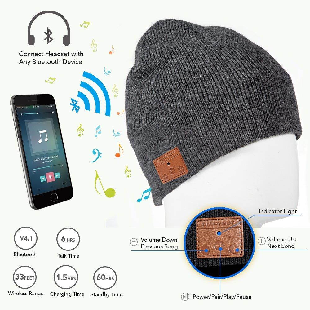 Enjoybot Bluetooth Beanie Wireless Knit Winter Hats Cap with Built-in Stereo Speakers and Microphone for Outdoor Sports