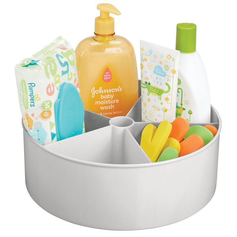 mDesign Divided Lazy Susan Turntable Storage Tray, for Nursery/Kids - Gray