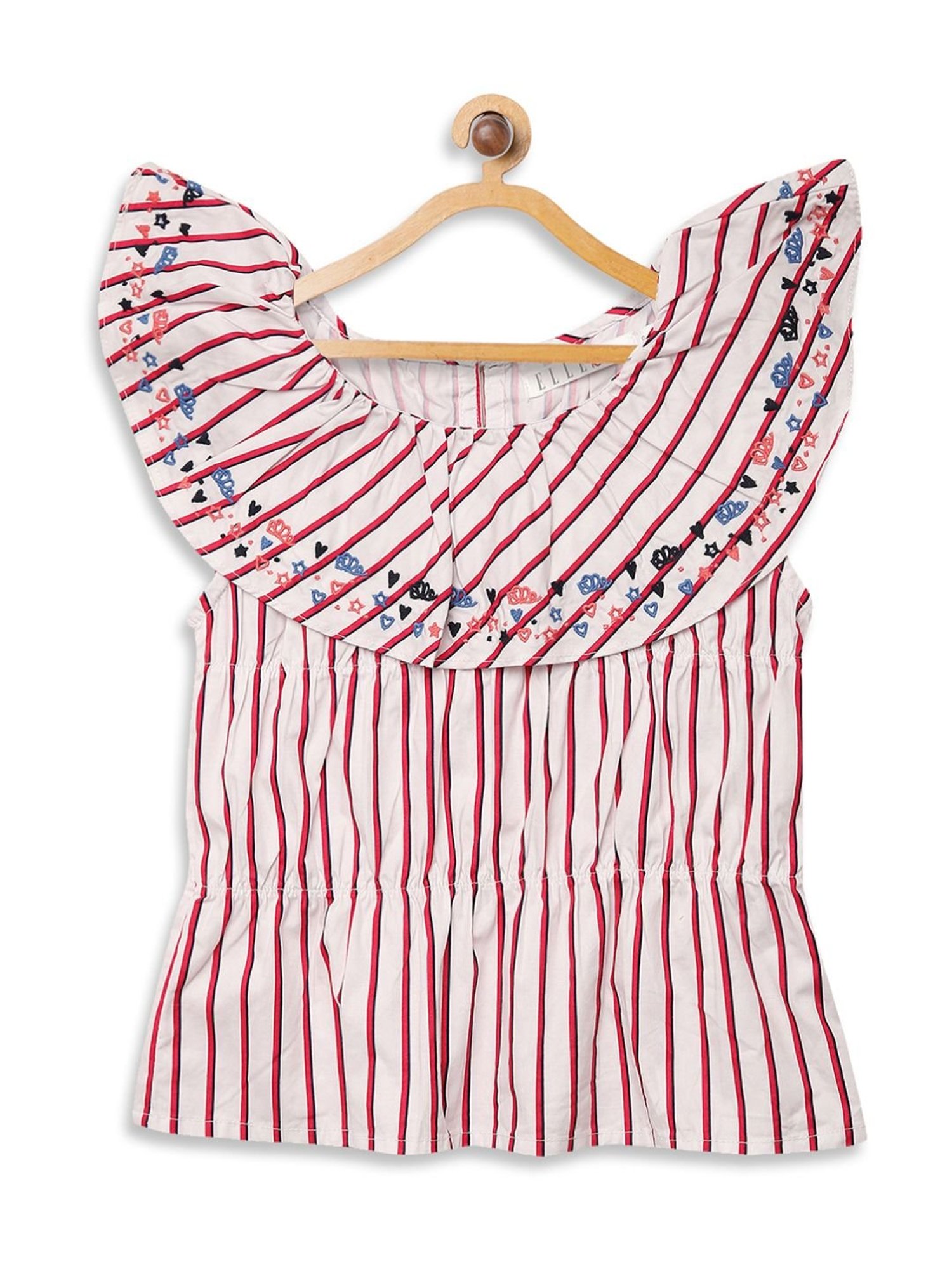 Elle Kids White & Red Cotton Embroidered Top