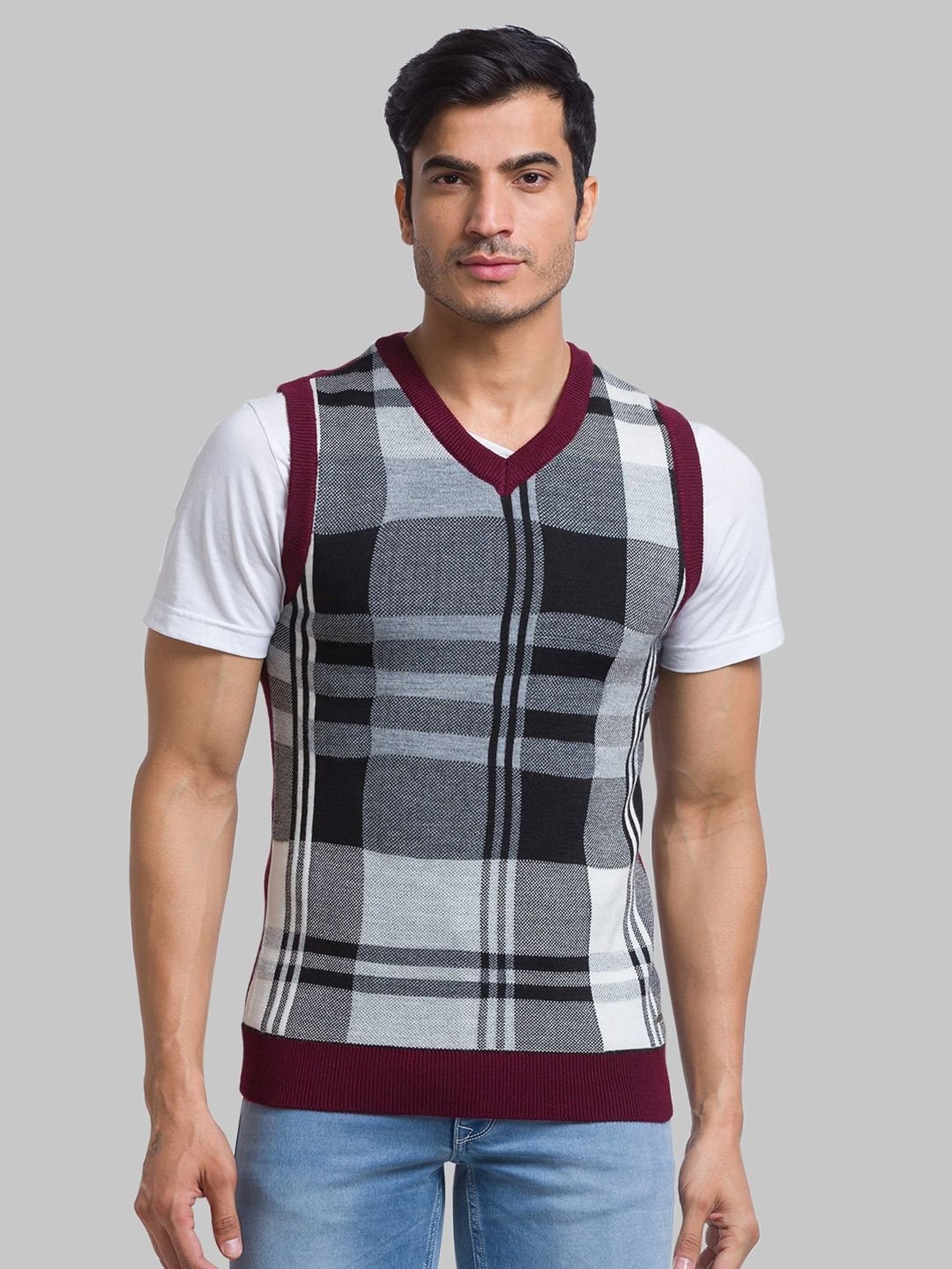 Parx Maroon Regular Fit Checks Sweater