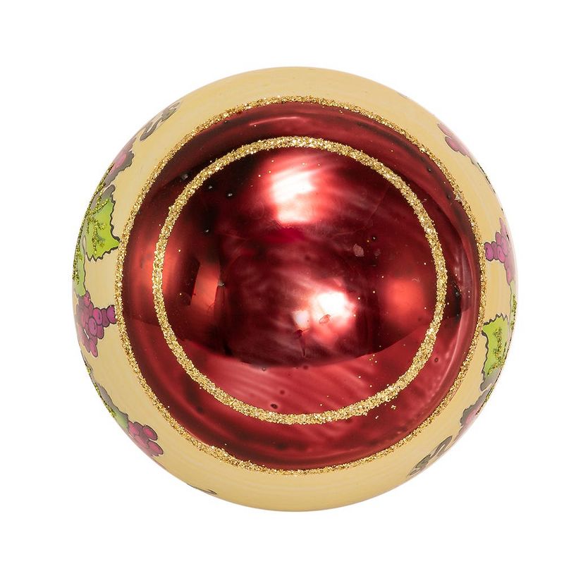 Kurt Adler 80MM Glittered Grapevine Design Glass Ball Ornaments, 6-Piece Box Set