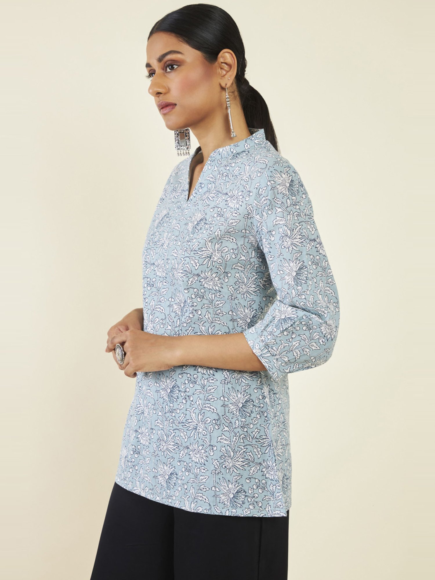 Soch Grey Cotton Floral Print Tunic
