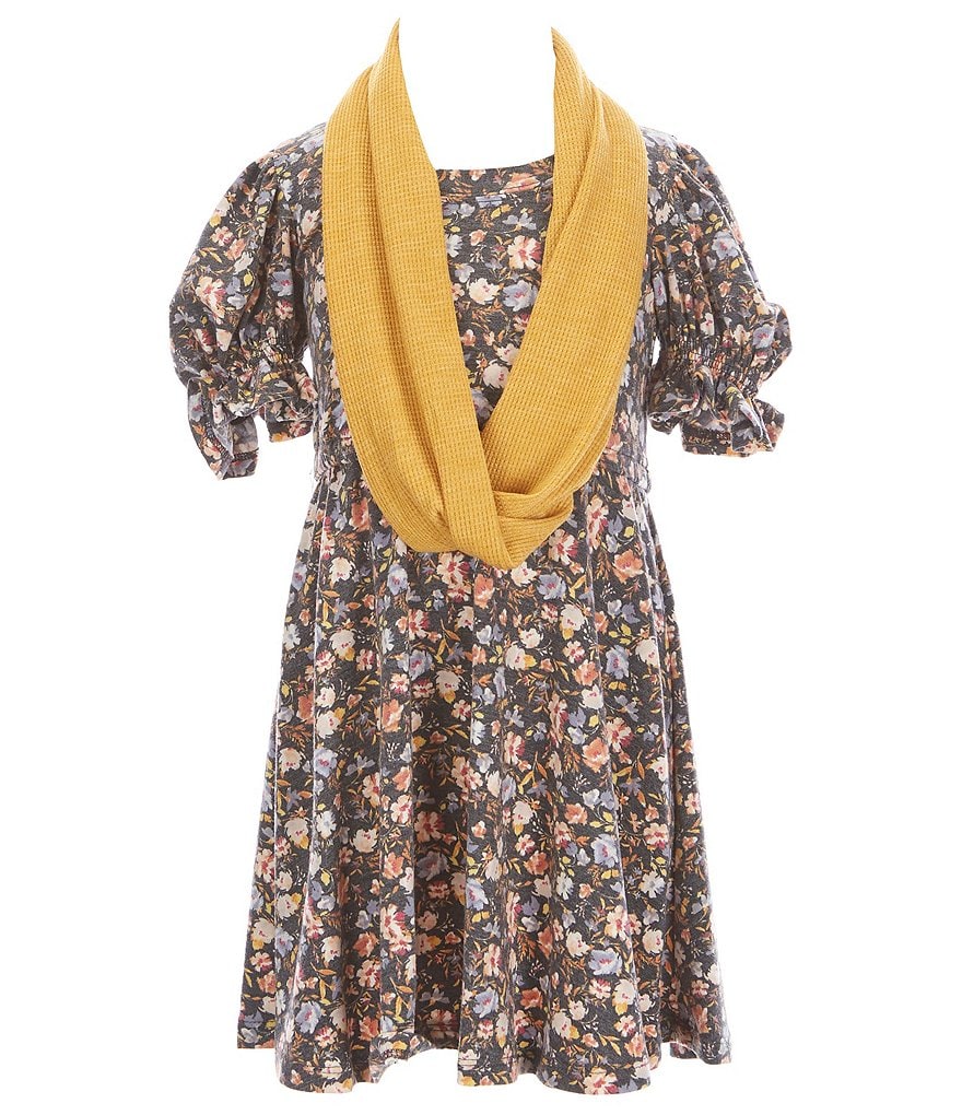 Bonnie Jean Little Girls 4T-6X Smocked-Sleeve Printed Brushed-Knit Fit-And-Flare Dress