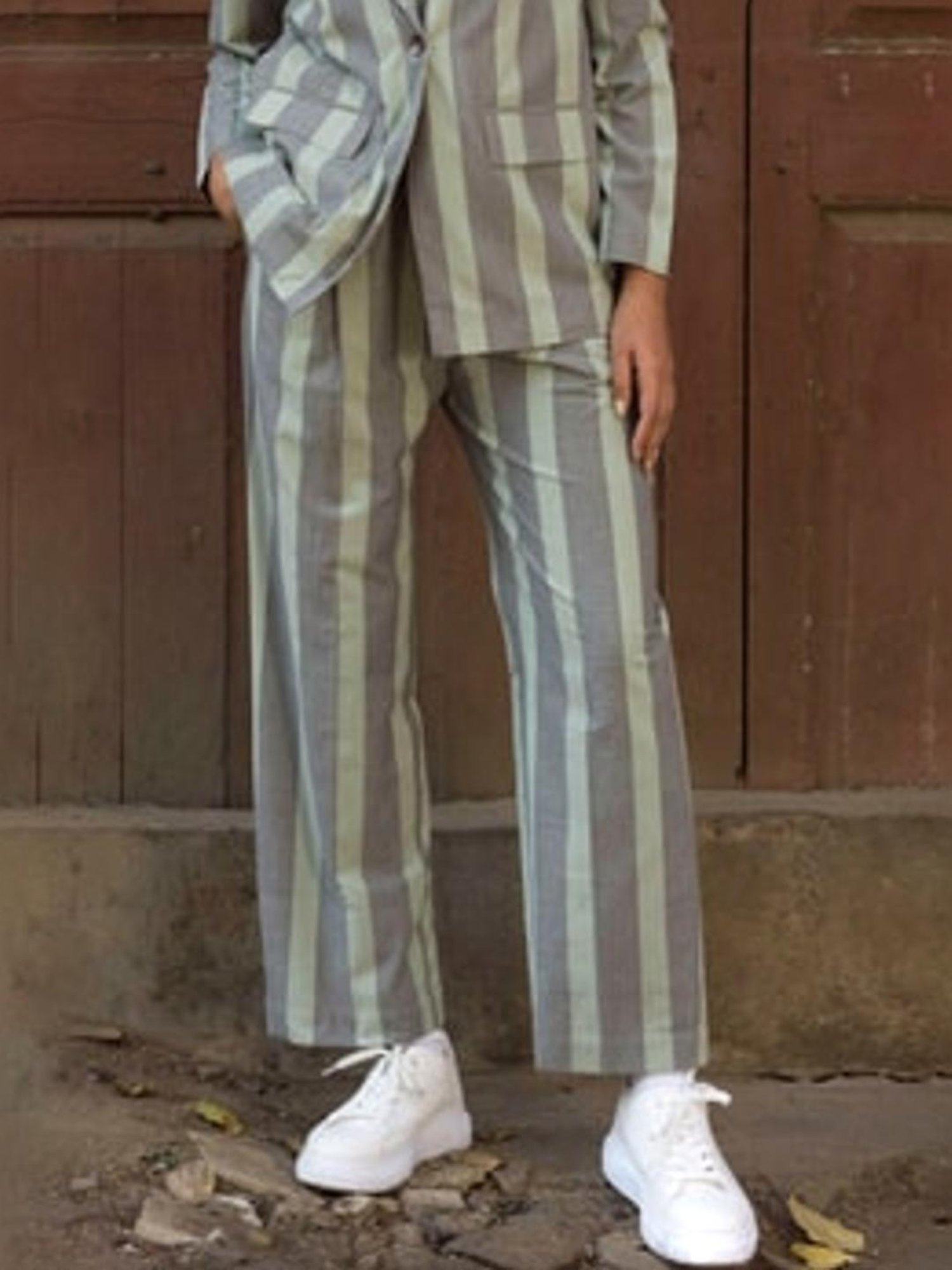 Anushe Pirani Grey Fika Inverted Pleat Pants