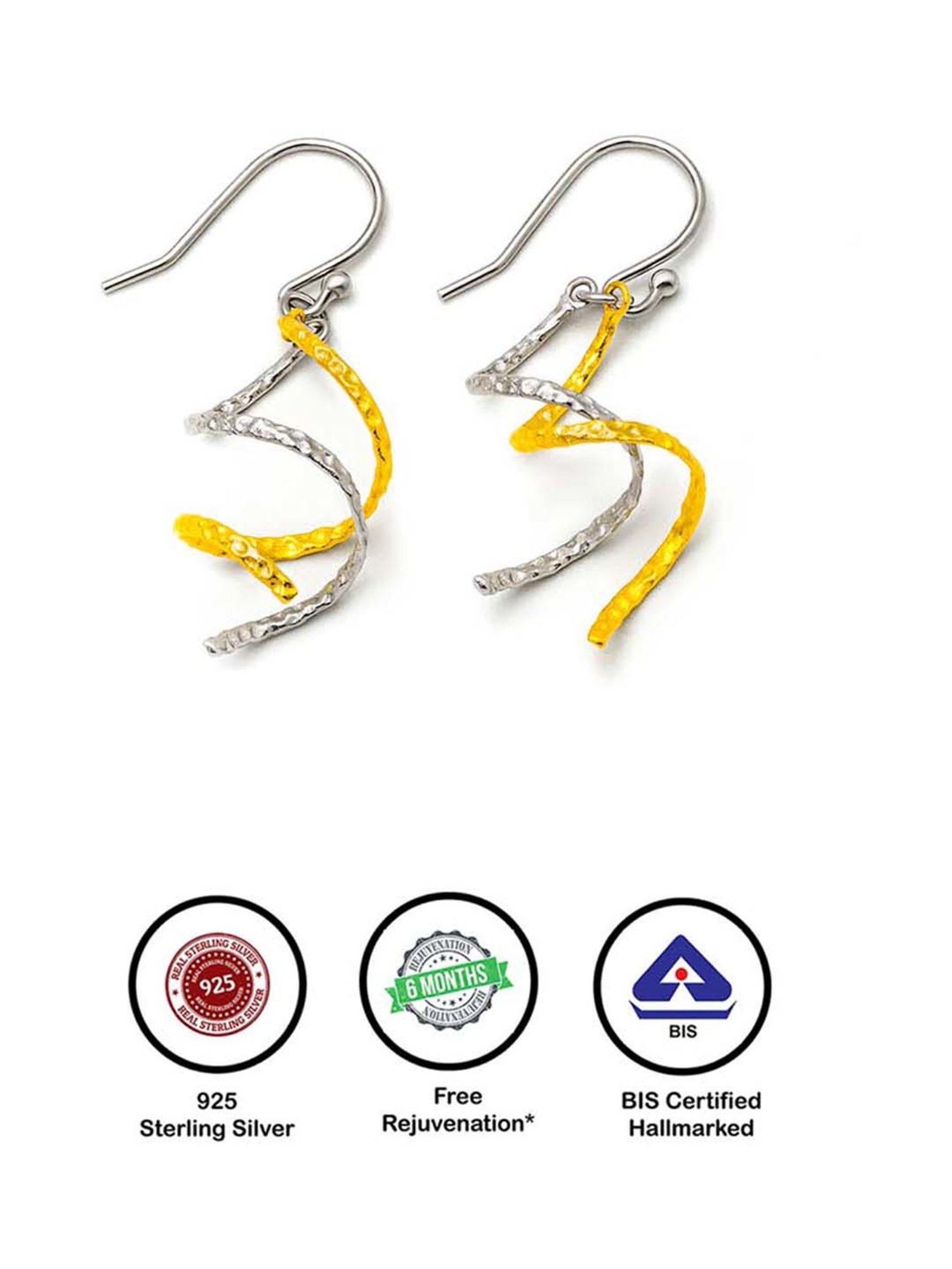 Silberry 925 Sterling Silver 18k Gold Plated Two Tone Silver Spiral Drop Earrings for Women