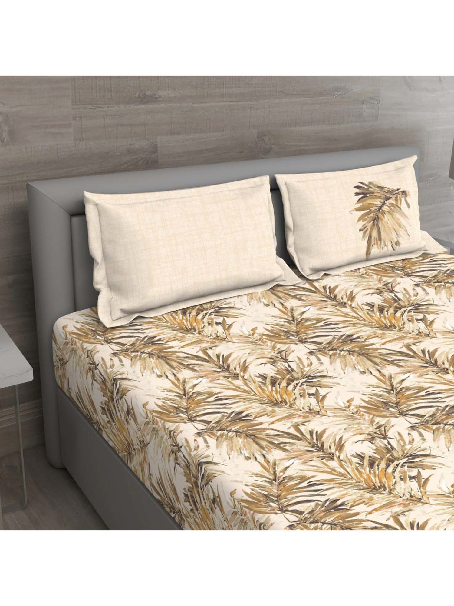 GM 'Matthiola' Brown & Beige Cotton 150 TC Double Bedsheet with 2 Pillow Covers