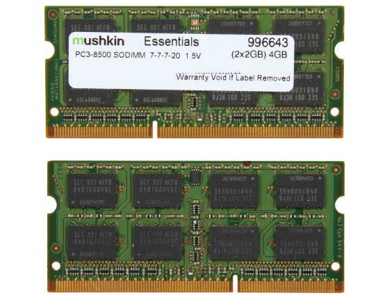 Mushkin Enhanced 4GB (2 x 2GB) Essentials DDR3 PC3-8500 1066MHz 204-Pin Laptop Memory Model 996643
