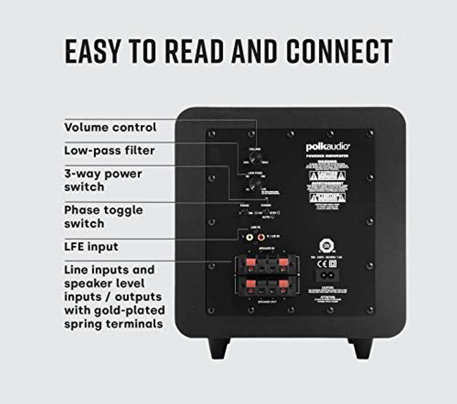 Polk Audio PSW111 8" Powered Subwoofer - Power Port Technology | Up to 300 Watt Amp | Big Bass in Compact Size | Easy Setup with Home Theater Systems Black (PSW111)