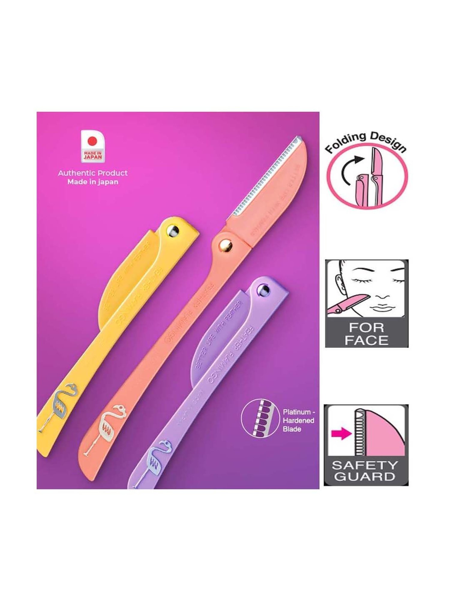 FEATHER Flamingo Eyebrow, Face, Nape Razor - 3 Piece - 150 gm