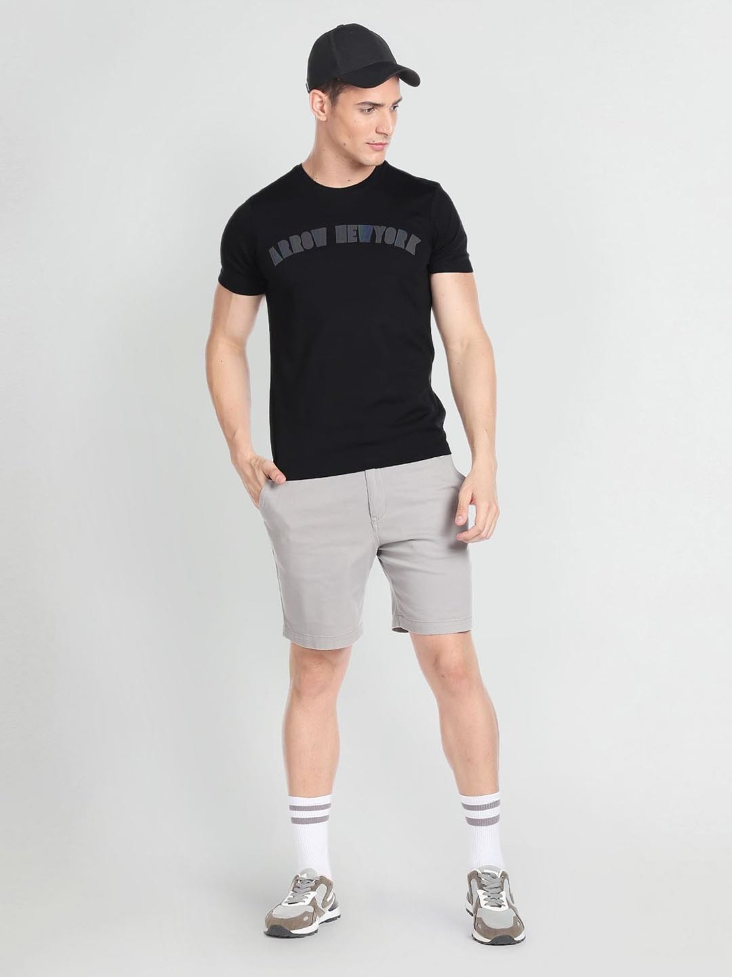 Arrow New York Black Cotton Regular Fit Printed T-Shirt