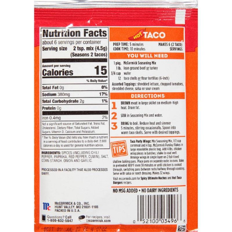 Old El Paso Taco Seasoning Mix Reduced Sodium Value Size - 6.25oz