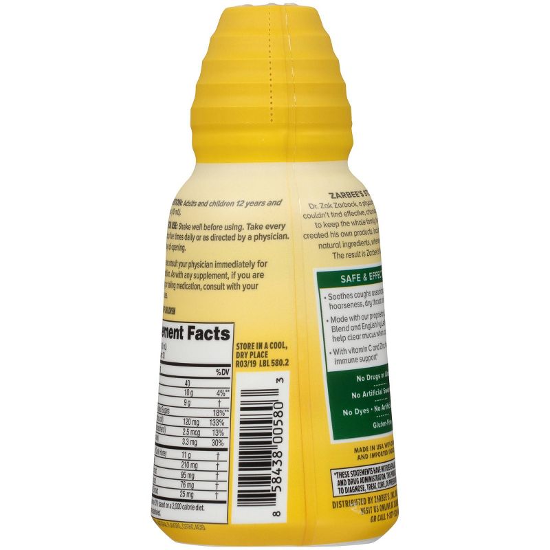 Zarbee's Naturals Cough Syrup + Mucus Reducer - Dark Honey & Lemon - 8 fl oz