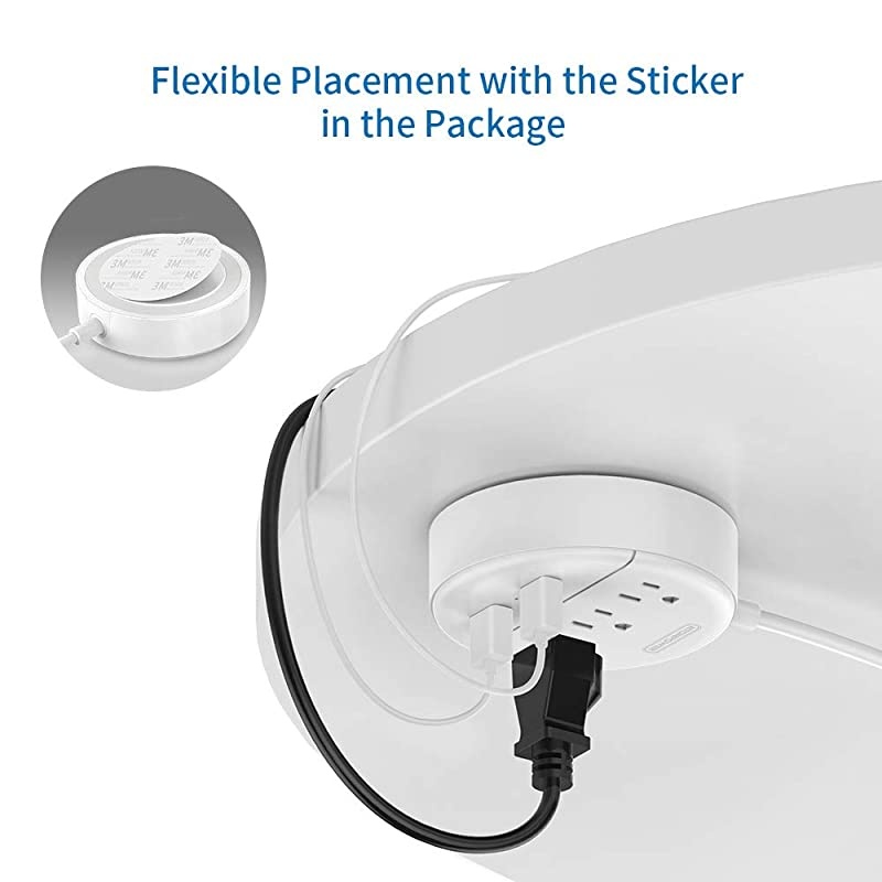 9.8 ft Long Extension Cord,  Travel Power Strip Flat Plug, 3 Outlet 2 USB Desktop Charging Station Wall Mount for Home Office, Dorm Room and Cruise Ship, White