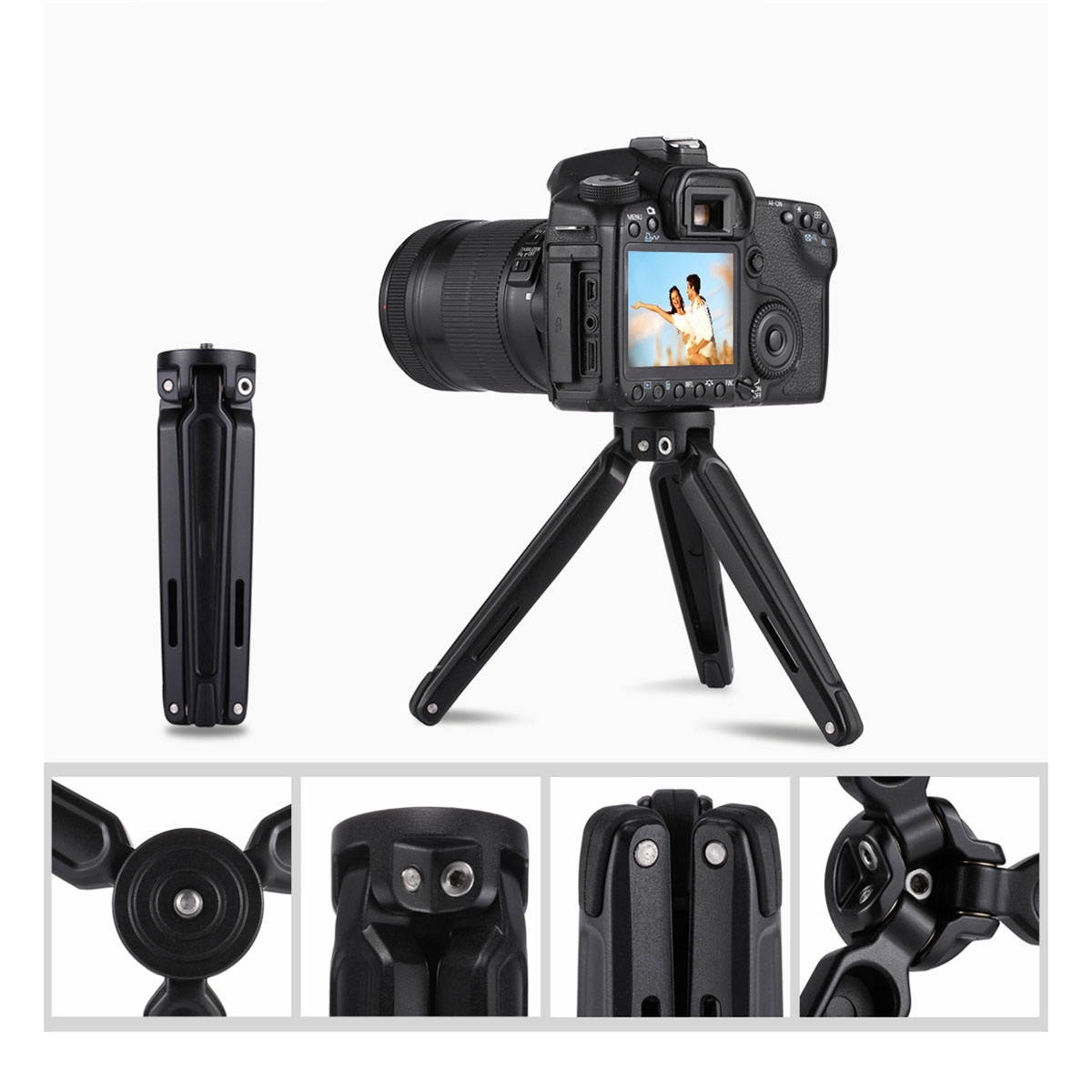 Puluz Tripod Lightweight Heavy Duty Aluminum Alloy Mini Tabletop Tripod for Nikon DSLR Cameras Projector Mobile Phones (Black)