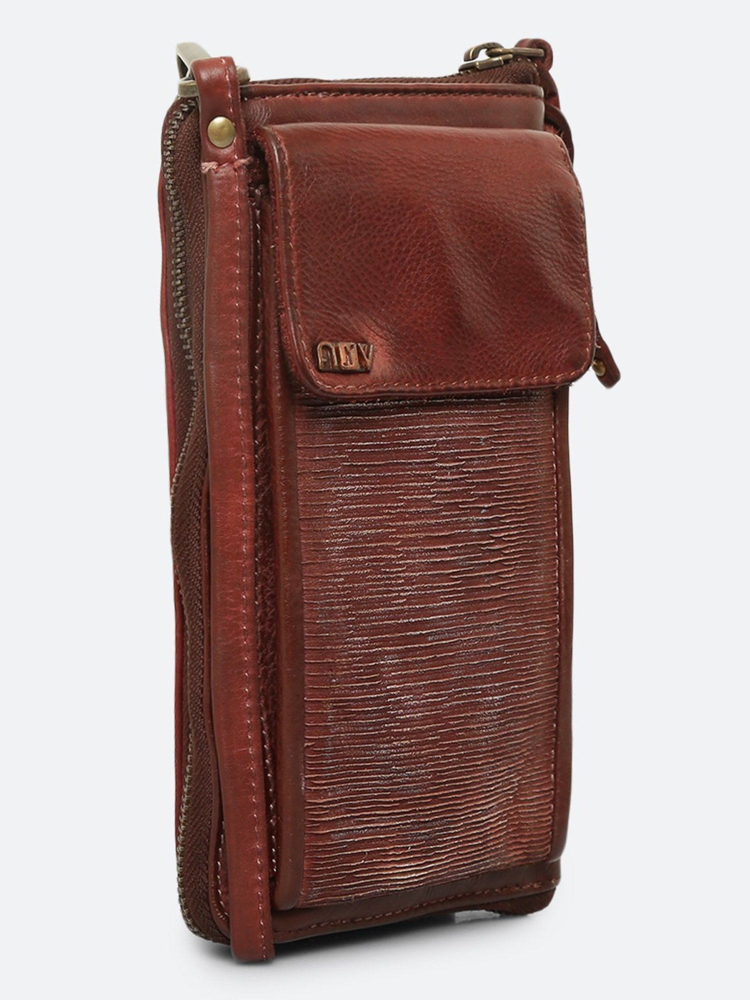 Art N Vintage Silvia Brown Leather Textured  Zip Around Wallet for Women