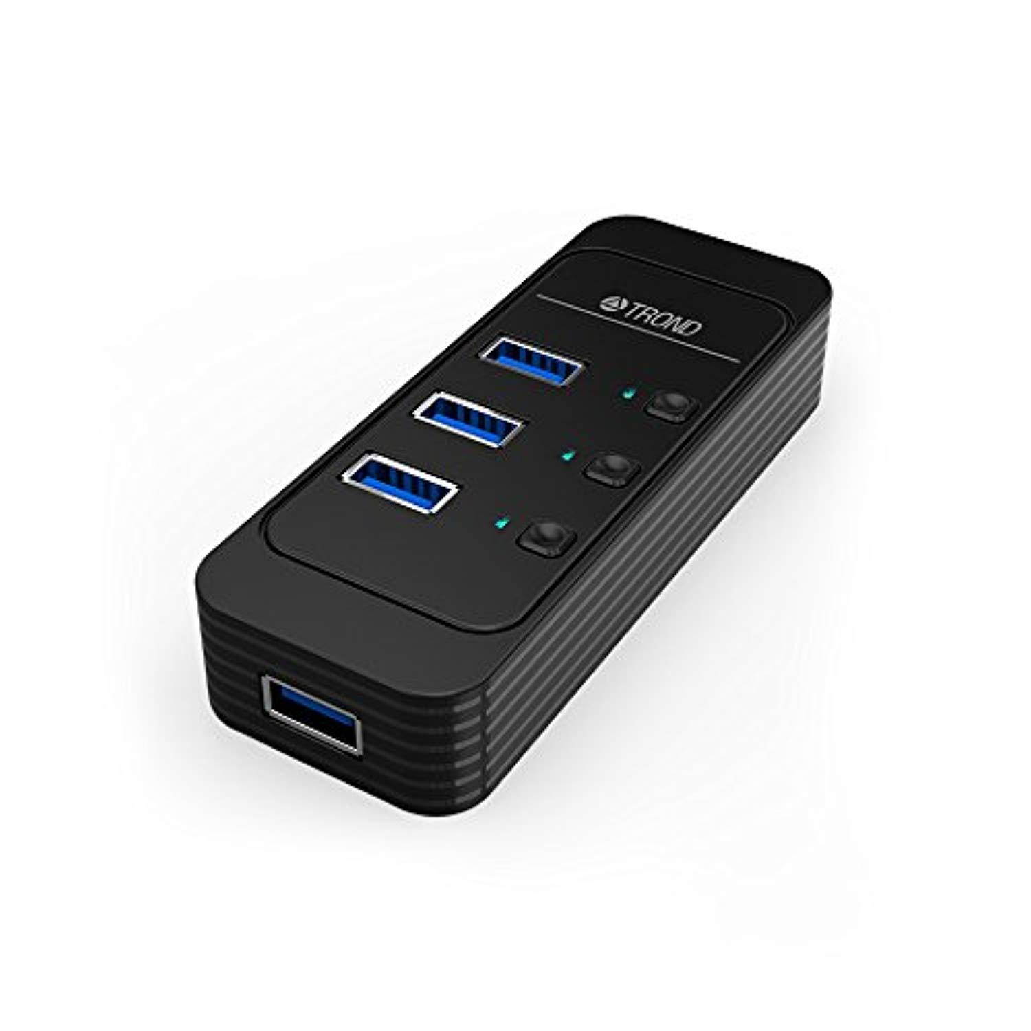 TROND D4 4-Port USB 3.0 Hub with Individual Power Switches, LED Indicators and 3.9 ft Detachable USB Cable
