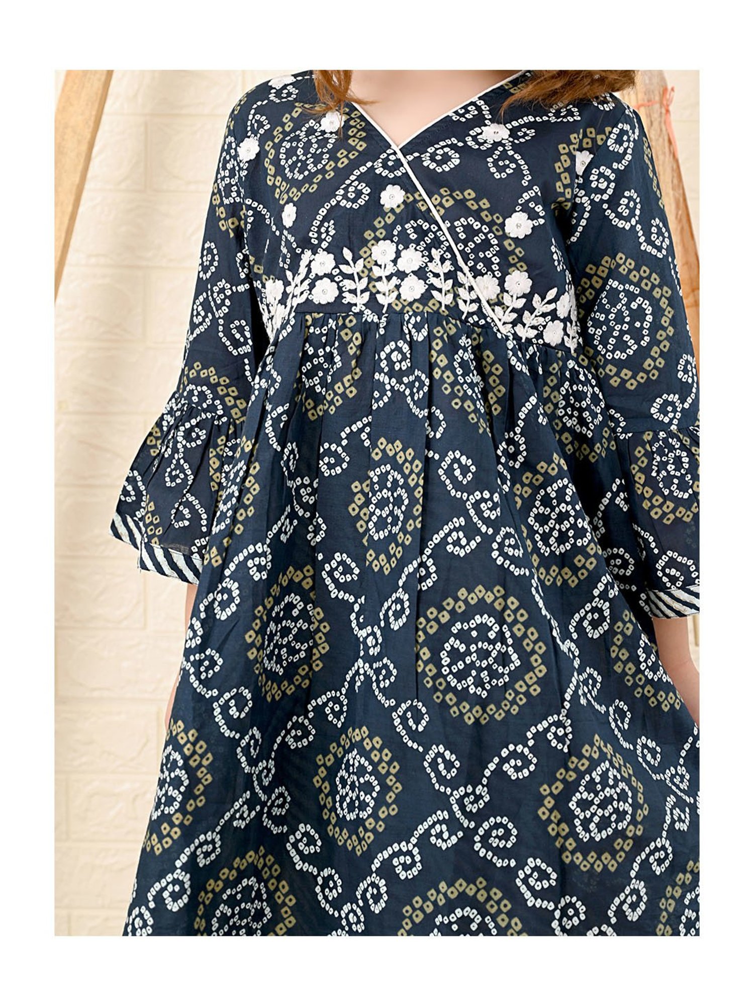 LilPicks Kids Navy & White Printed Kurta with Plazzos