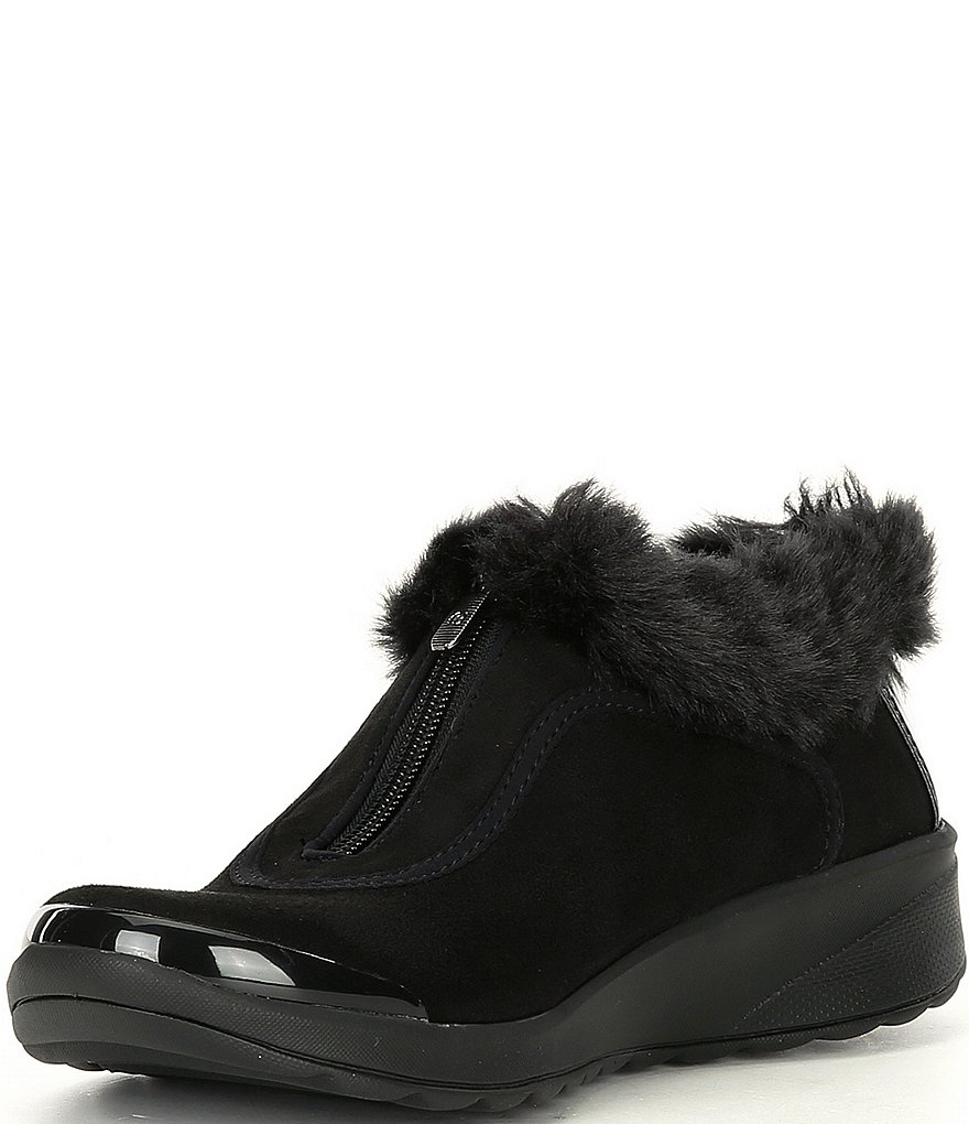 Bzees Golden Zip Front Faux Fur Lined Washable Wedge Booties