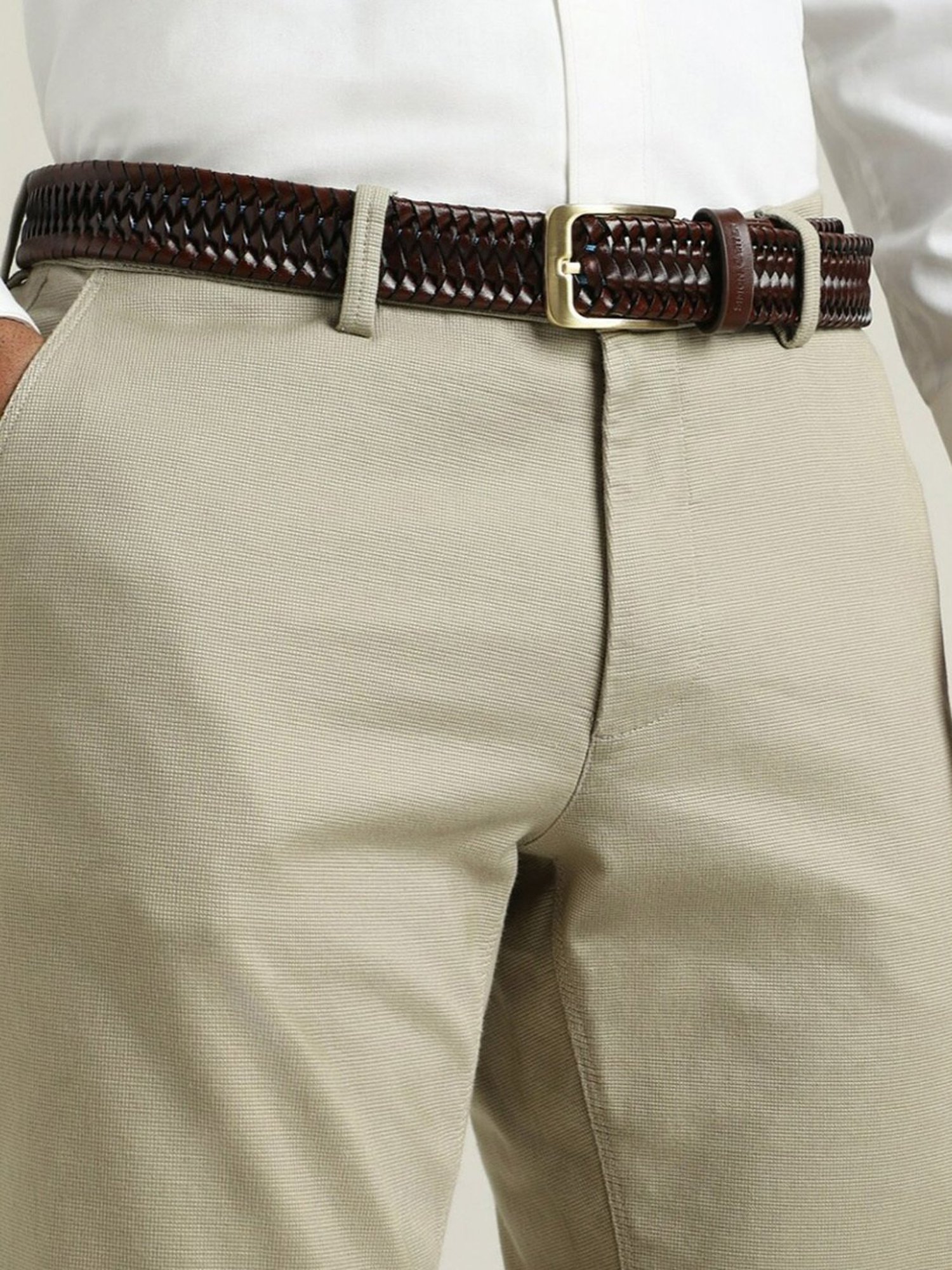 Simon Carter Brown Leather Textured Casual Belt for Men