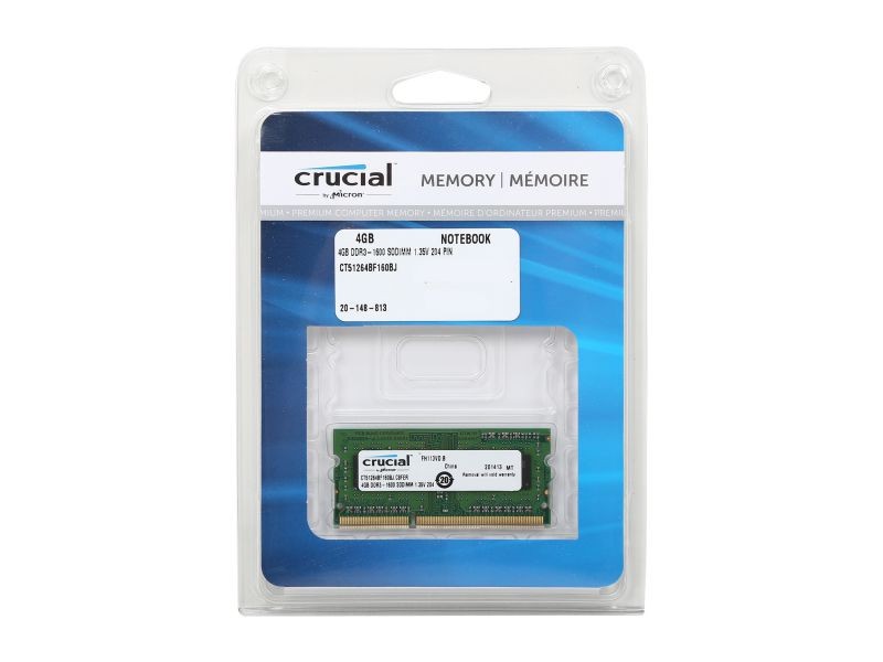 Crucial 8GB (2 x 4GB) 204-Pin DDR3 SO-DIMM DDR3L 1600 (PC3L 12800) Laptop Memory Model CT2KIT51264BF160BJ