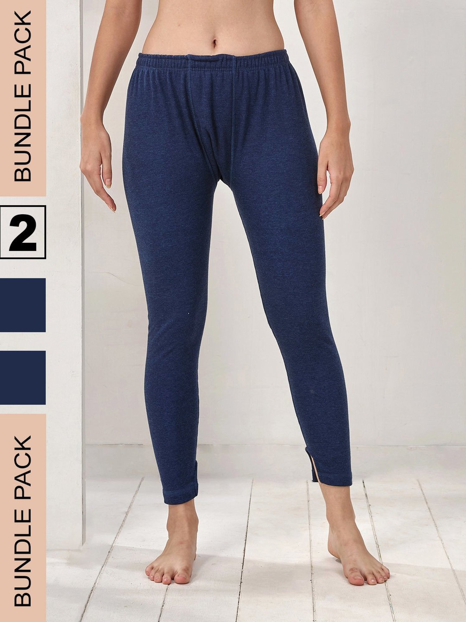 LUX Inferno Navy Plain Thermal Leggings - Pack Of 2