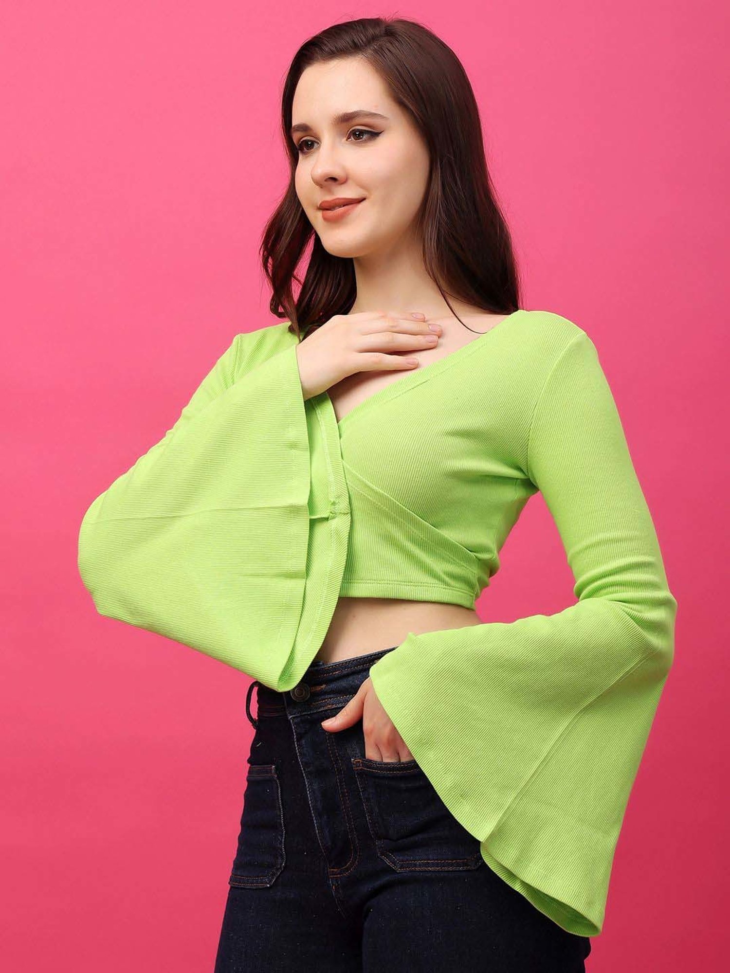 Cation Green Plain Crop Top