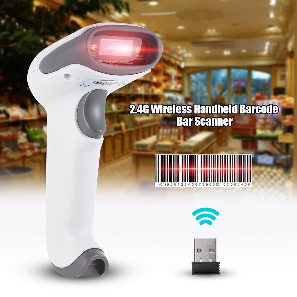 2.4G Wireless Handheld Barcode Bar Code Scanner Reader with Receiver USB2.0 Cable for Supermarket Library Express Company Retail Store Warehouse