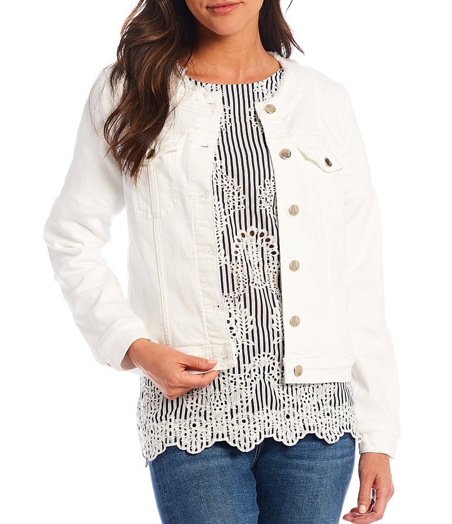 JEN7 by 7 for All Mankind Frayed Edge Seaming Detail Stretch Denim Jacket