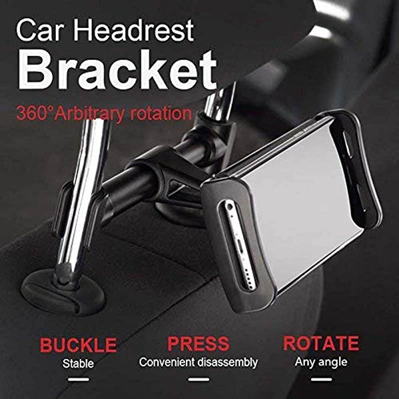 Car Headrest Mount, 360&deg;Rotated Car Headrest Bracket Tablet Headrest Holder Compatible with 4"- 11" iPhone/Samsung/iPad/Smartphones/Tablets,with 1 Free Phone Finger Ring Stand(Black)