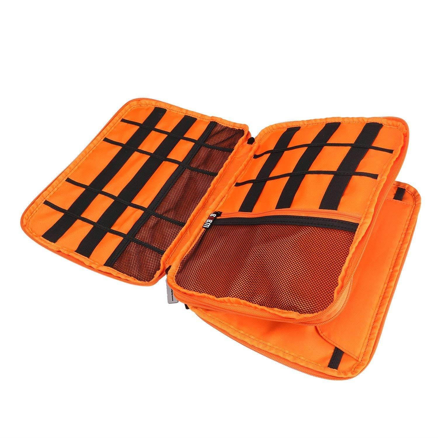BUBM Travel Cable Organizer, Universal Electronic Accessories Bag Gear Storage for Cord, USB Flash Drive, Earphone and More, Perfect Size for iPad (Large, Grey and Orange)