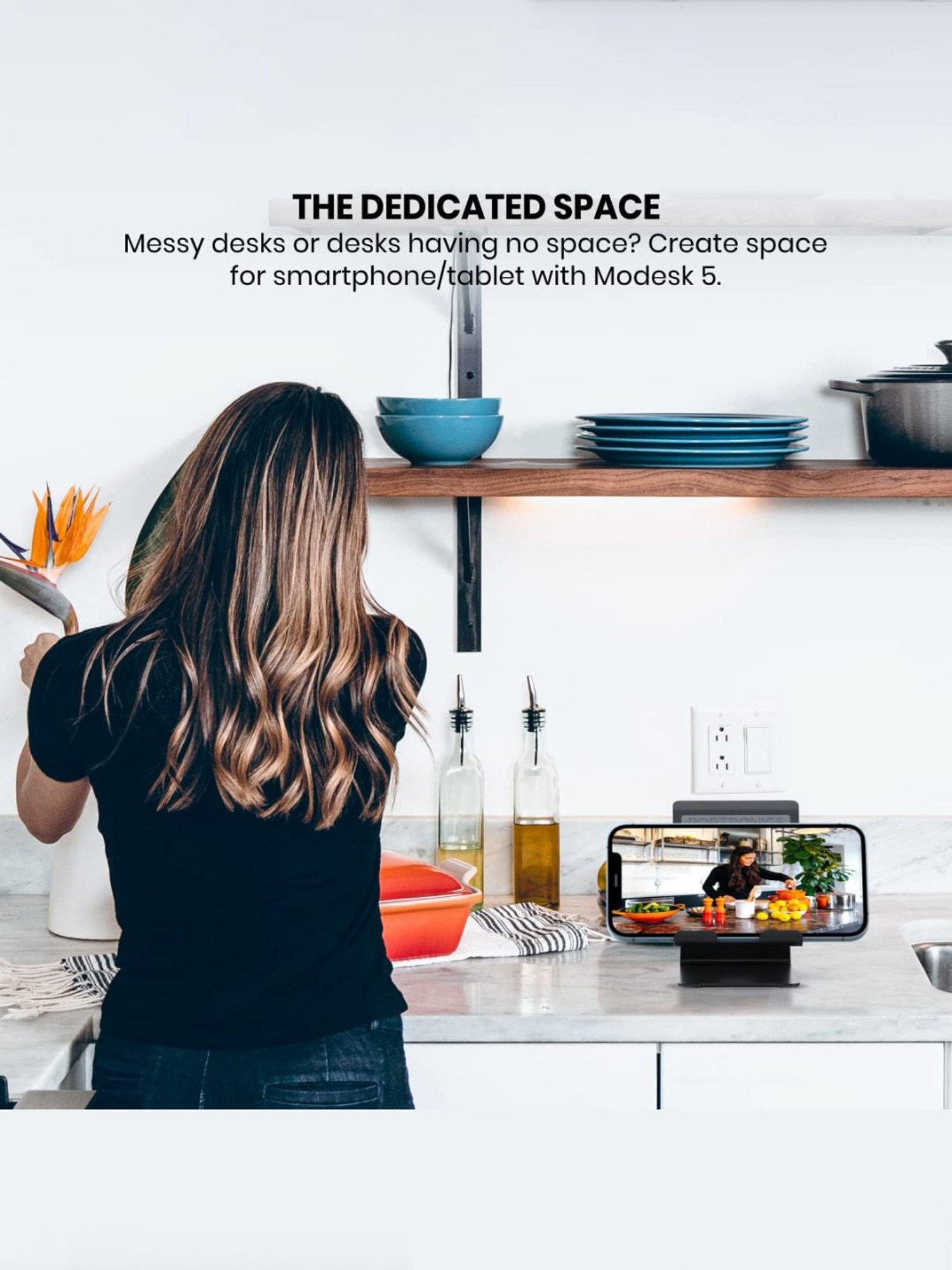 Portronics Modesk 5 Universal Mobile & Tablet Holder with 110 Degree Hinge Movement (Black)