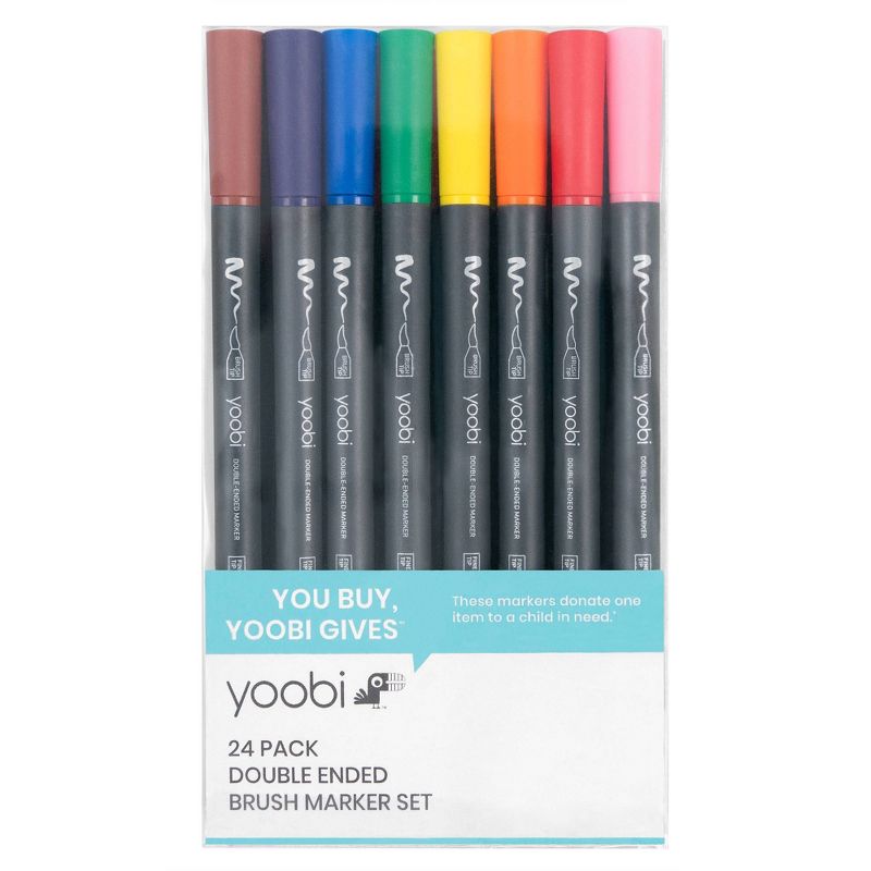 24ct Brush Markers Double Ended Fine/Bold Assorted Colors - Yoobi™
