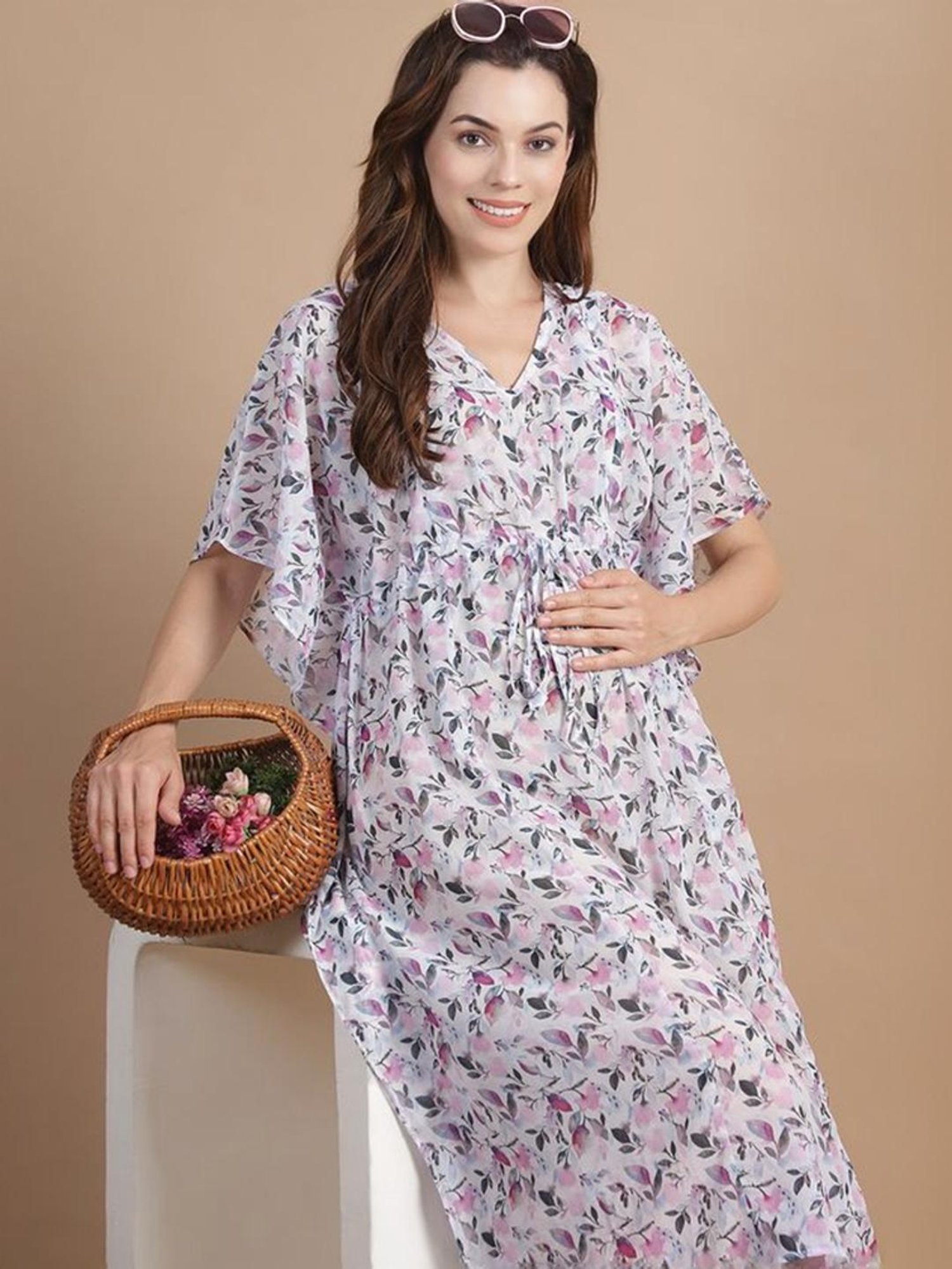 Secret Wish White Floral Print Kaftan