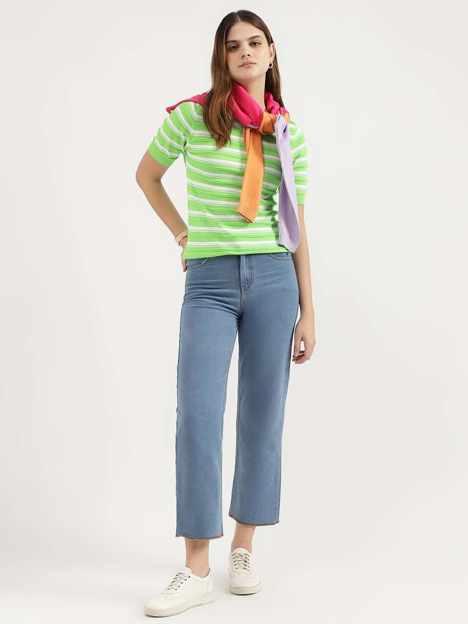 United Colors of Benetton Green Cotton Striped Top
